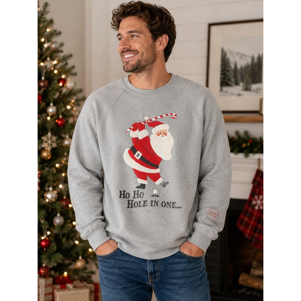 SWING JUICE Santa Golf Christmas Sweatshirt Mens L Gray Ho Ho Hole In One